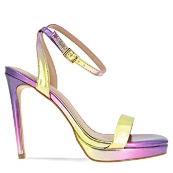 BCBGeneration Cadence Open Toe Strappy Metallic Ombre Sandal Heel sz 8 NWT - Picture 6 of 8